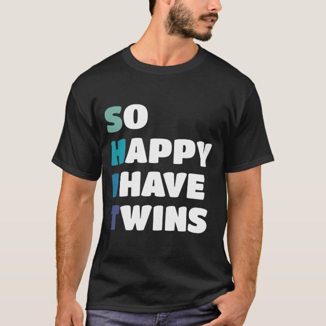 Camiseta Tão Feliz Que Tenho Gêmeos Engraçados Pai Mãe Pai  (Frente)