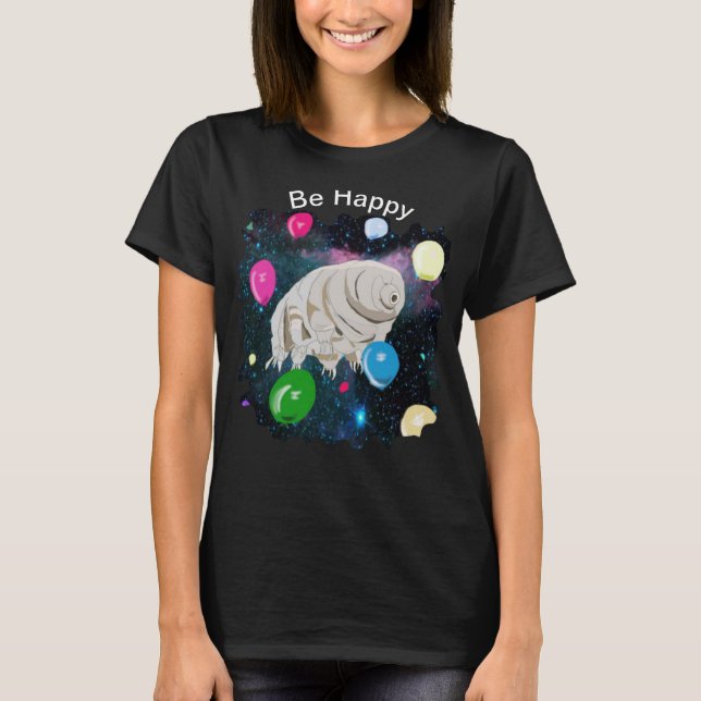 Camiseta Tardigrado flutuando pelo espaço com Balões (Frente)