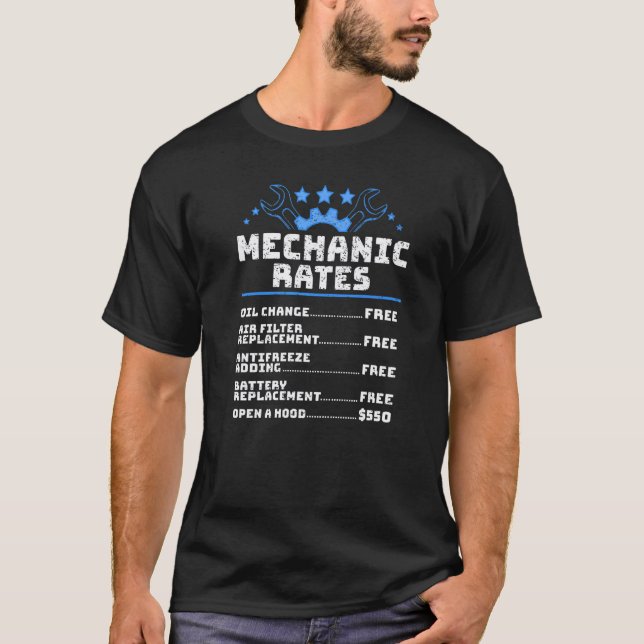 Camiseta Tarifa Horária de Mecânico de Carros (Frente)