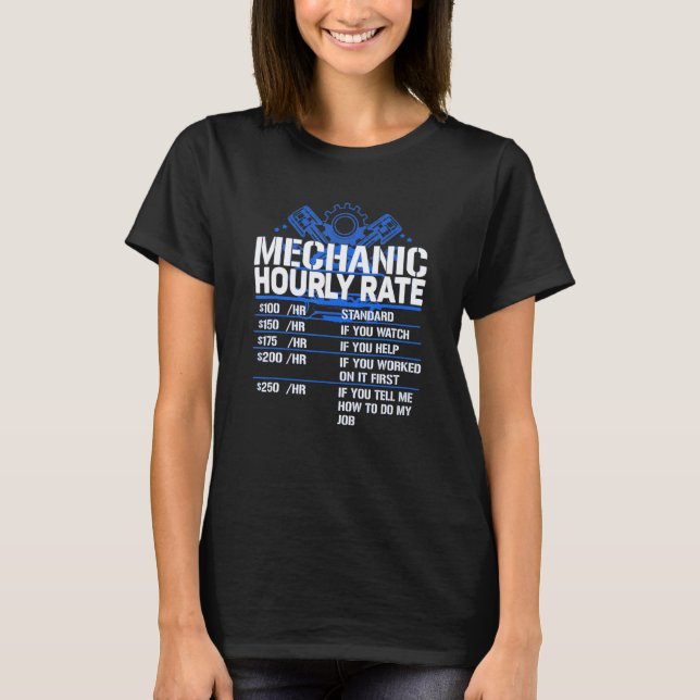 Camiseta Tarifa Horária de Mecânico Engraçado (Frente)