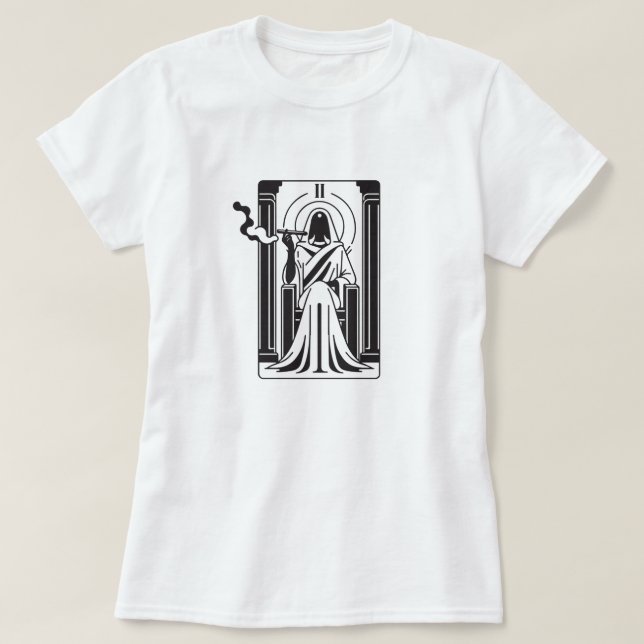 Camiseta Tarot Alta Sacerdotisa Fumo de Maconha Oculto (Frente do Design)