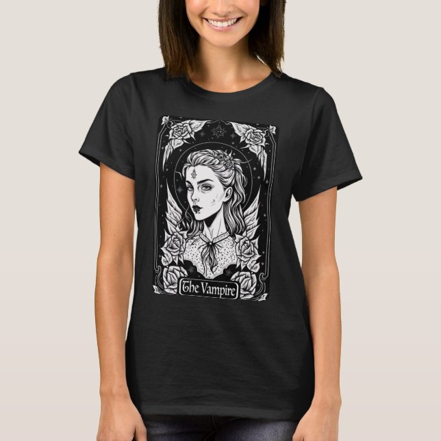 Camiseta Tarot Card A Bruxa Gótica Oculta Do Vampiro (Frente)