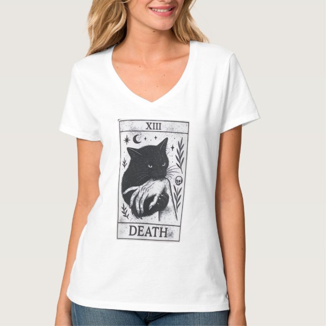 Camiseta Tarot Card Black Cat Shirt – Tarot Death Tee, Witc (Frente)