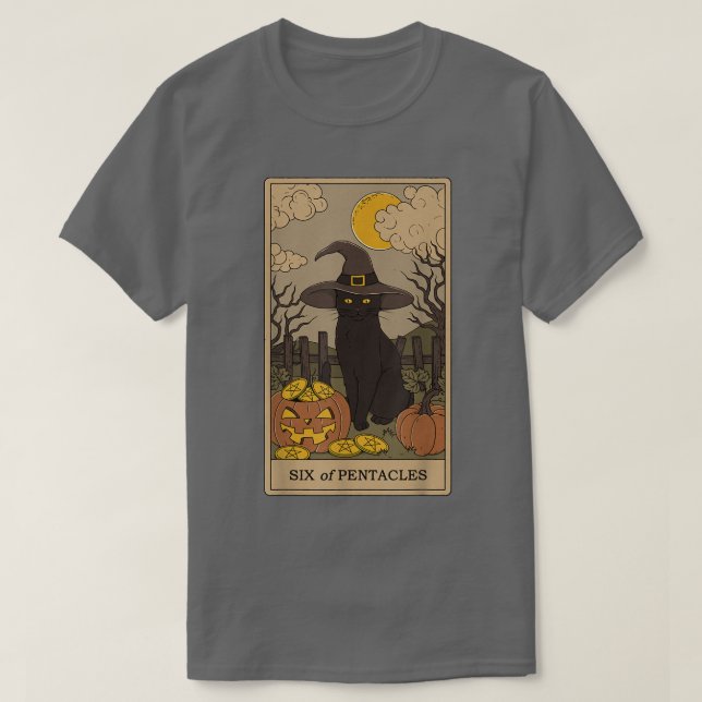 Camiseta Tarot Card Crescent Moon and Black Cat Witat Hat (Frente do Design)