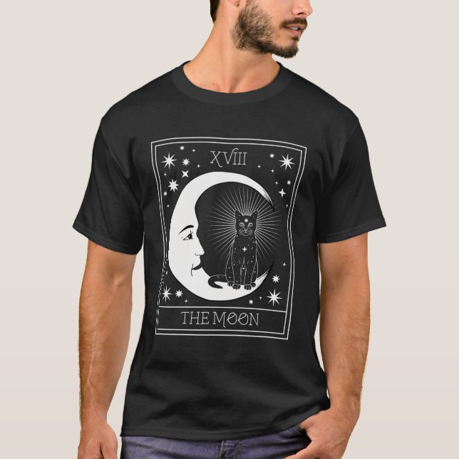 Camiseta Tarot Card Crescent Moon E Black Cat Cosmmmmic Gra (Frente)