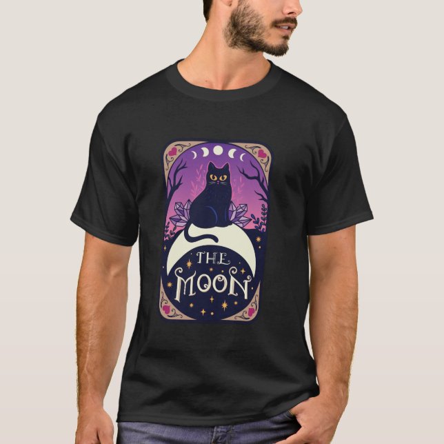 Camiseta Tarot Card Crescent Moon E Black Cat Witat Hat (Frente)