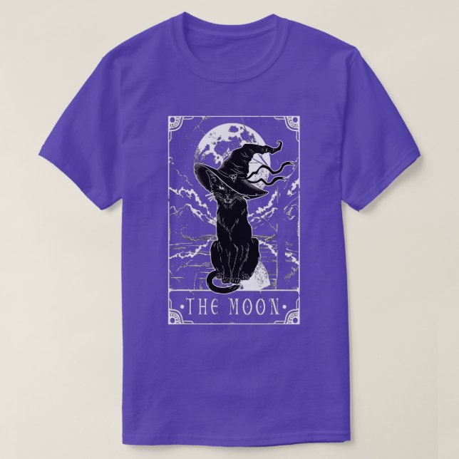 Camiseta Tarot Card Crescent Moon E Black Cat Witat Hat (Frente do Design)
