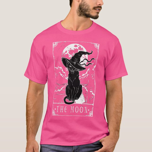 Camiseta Tarot Card Crescent Moon E Black Cat Witat Hat (Frente)