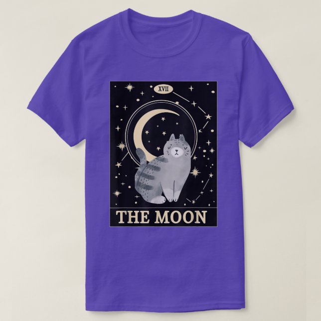 Camiseta Tarot Card Crescent Moon E Cat Graphic Astrology (Frente do Design)