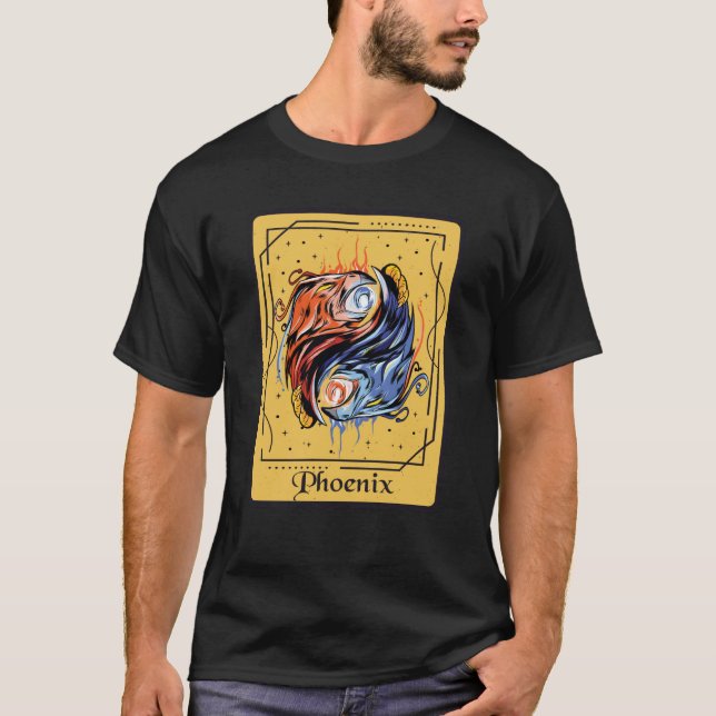 Camiseta Tarot Card Phoenix Ying Yang Firebird com Fantasia (Frente)