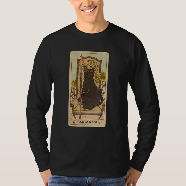 Camiseta Tarot Card Queen Of Wands And Cat Cosmic Graphic C (Frente)