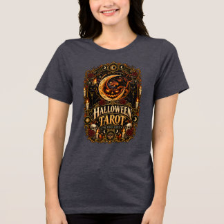 Camiseta Tarot de Halloween Vintage Lua Mística & Gato Pret
