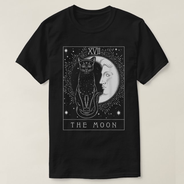 Camiseta Tarot do Gato Místico | Arte do Cartão da Lua (Frente do Design)