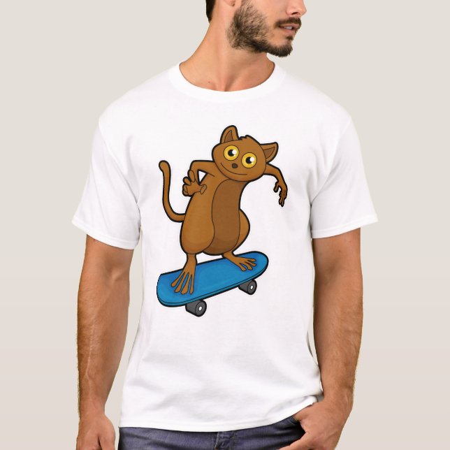 Camiseta Tarsier como skater com skate (Frente)