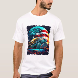 Camiseta Tartaruga América sob a Lua com a bandeira america