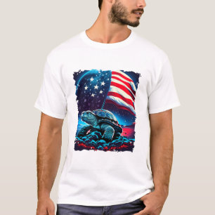 Camiseta Tartaruga americana sob a Lua com a bandeira ameri