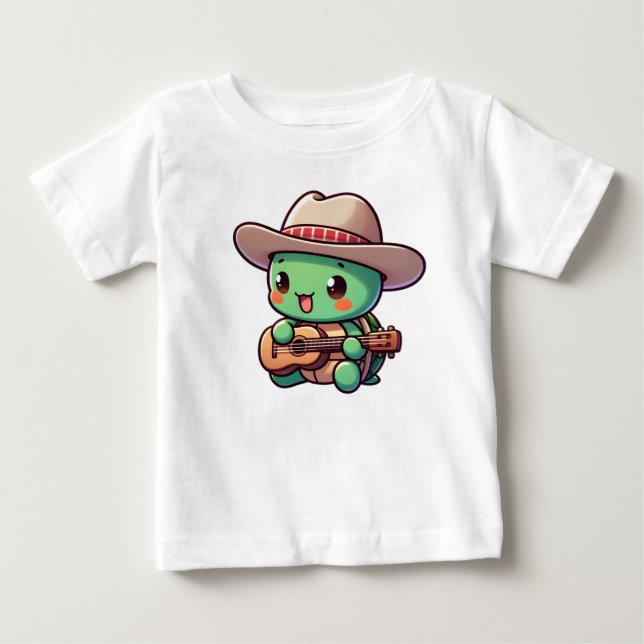 Camiseta Tartaruga Chibi Cuja Tocação Toca Violão (Frente)