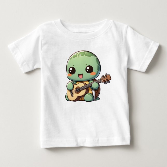 Camiseta Tartaruga Chibi Cuja Tocação Toca Violão (Frente)