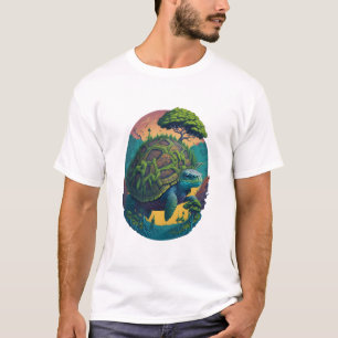 Camiseta Tartaruga Colorida Abstrata com o Planeta Terra