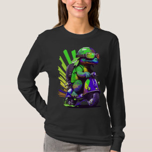 Camiseta Tartaruga Colorida Divertida Em Uma Scooter Cópia