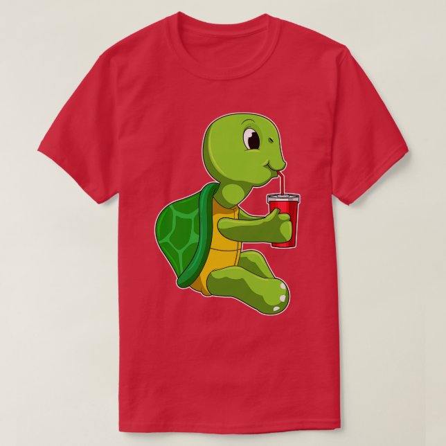 Camiseta Tartaruga com caneca Bebendo com palha (Frente do Design)