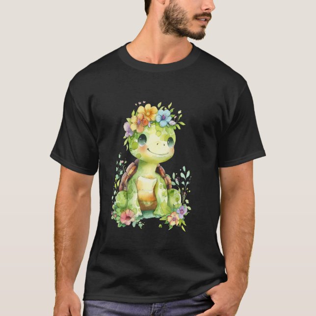 Camiseta tartaruga com flores tartarugas fofinhas e animais (Frente)