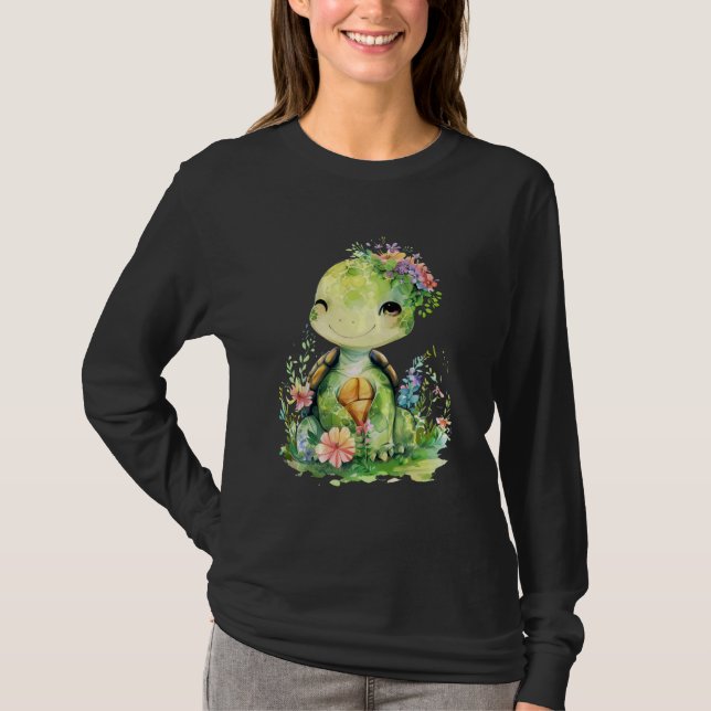 Camiseta tartaruga com flores tartarugas fofinhas e animais (Frente)