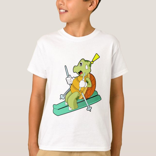 Camiseta Tartaruga como esquiadora com esqui (Frente)