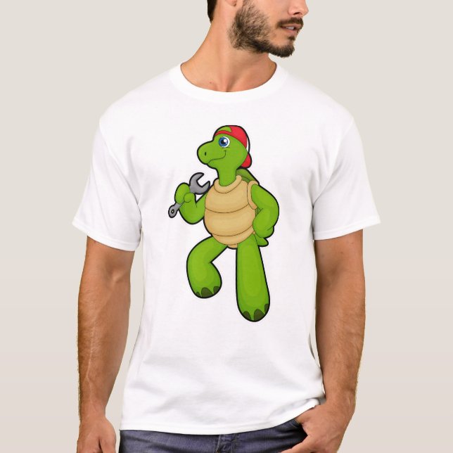 Camiseta Tartaruga como mecânica com chave inglesa e Boné (Frente)