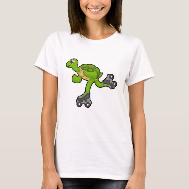 Camiseta Tartaruga como Patinadora com skates Roller (Frente)