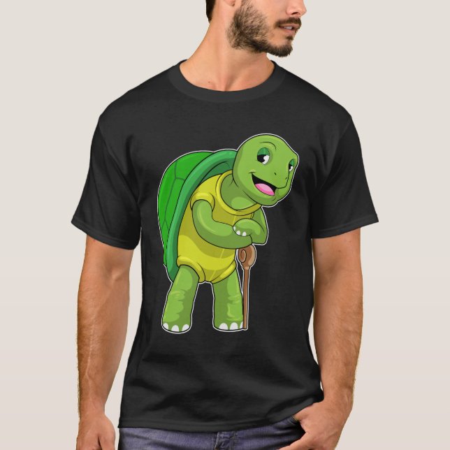 Camiseta Tartaruga como pensionista com bengala (Frente)