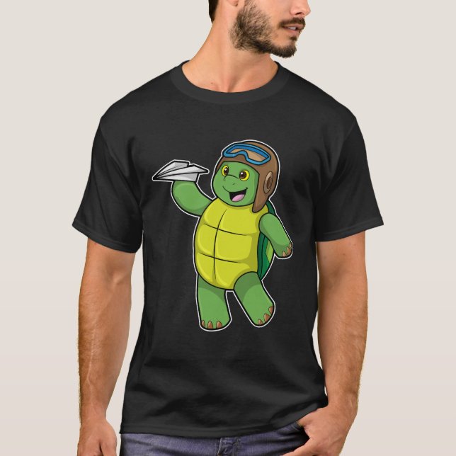 Camiseta Tartaruga como piloto com avião em papel (Frente)