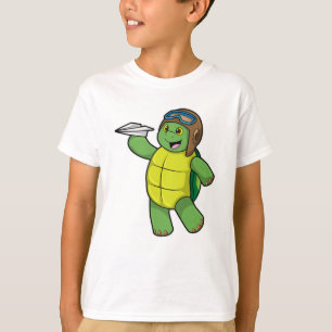Camiseta Tartaruga como piloto com avião em papel