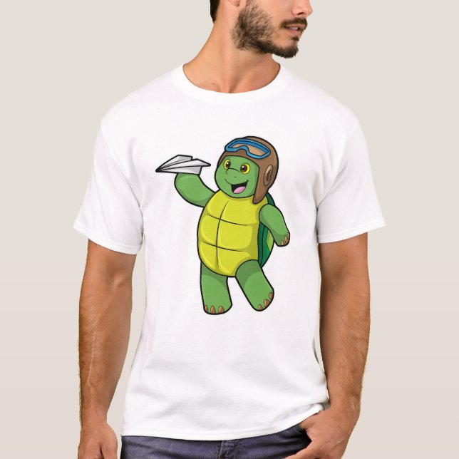 Camiseta Tartaruga como piloto com avião em papel (Frente)
