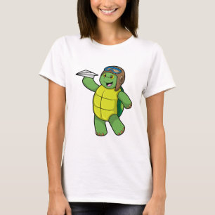 Camiseta Tartaruga como piloto com avião em papel