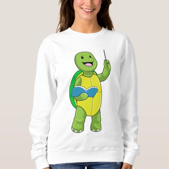 Camiseta Tartaruga como Professora com Livro e Ponteiro (Frente)