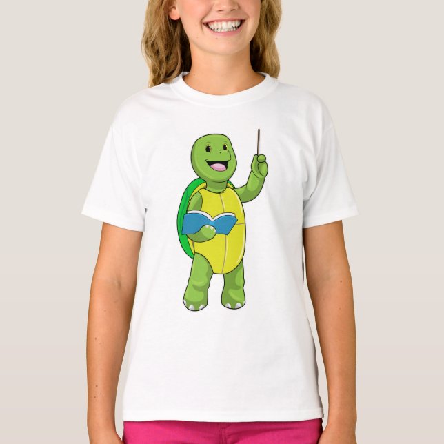 Camiseta Tartaruga como Professora com Livro e Ponteiro (Frente)