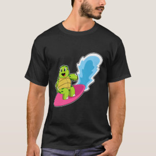 Camiseta Tartaruga como Surfista com Prancha de Surfe