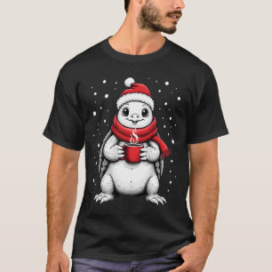 Camiseta Tartaruga de Natal com Chapéu de Papai Noel Amante