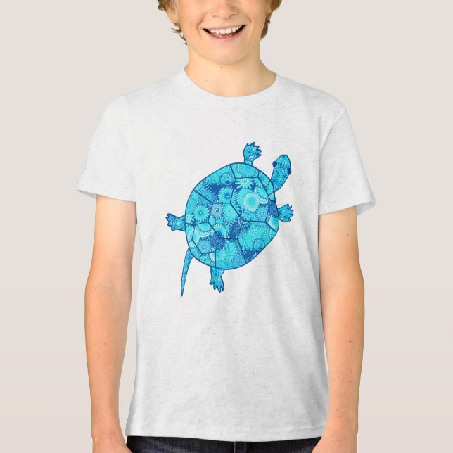 Camiseta Tartaruga de redemoinho fractal - azul cobalto e t (Frente)