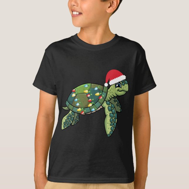Camiseta Tartaruga do Mar de Natal com Feriado de Santa Hat (Frente)
