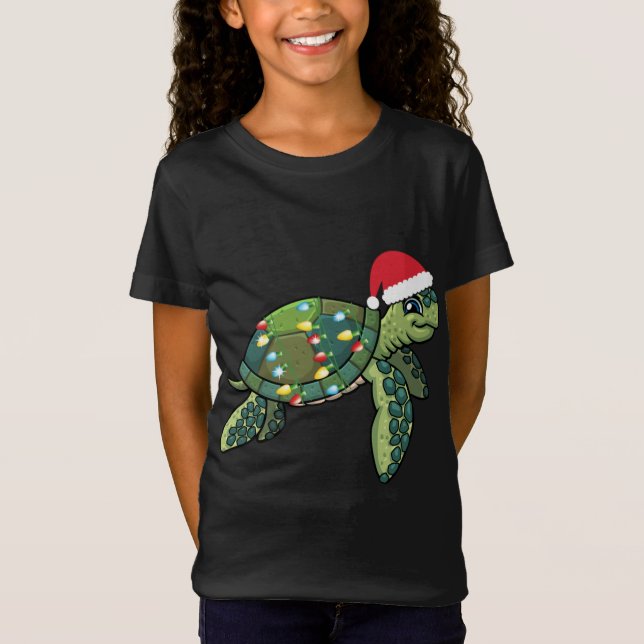 Camiseta Tartaruga do Mar de Natal com Feriado de Santa Hat (Frente)
