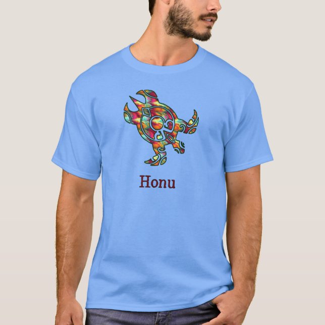 Camiseta Tartaruga do Mar Havaiano Tribal no Arco-íris (Frente)