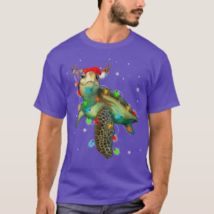 Camiseta Tartaruga do Mar Luzes de Natal Engraçadas Feliz S