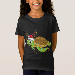 Camiseta Tartaruga do Mar Luzes de Natal Engraçadas Feliz S