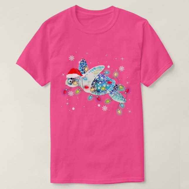 Camiseta Tartaruga do Mar Luzes de Natal Engraçadas Feliz S (Frente do Design)