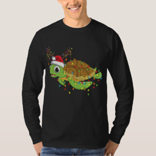 Camiseta Tartaruga do Mar Luzes de Natal Engraçadas Feliz S