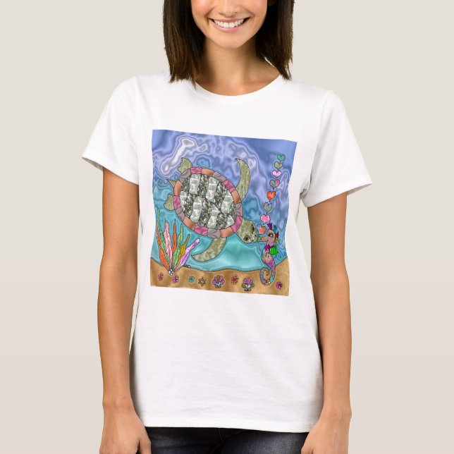Camiseta Tartaruga do Mar Psicodélica Arte Marítima (Frente)