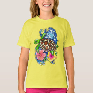 Camiseta Tartaruga do Mar Tropical e Hibiscus