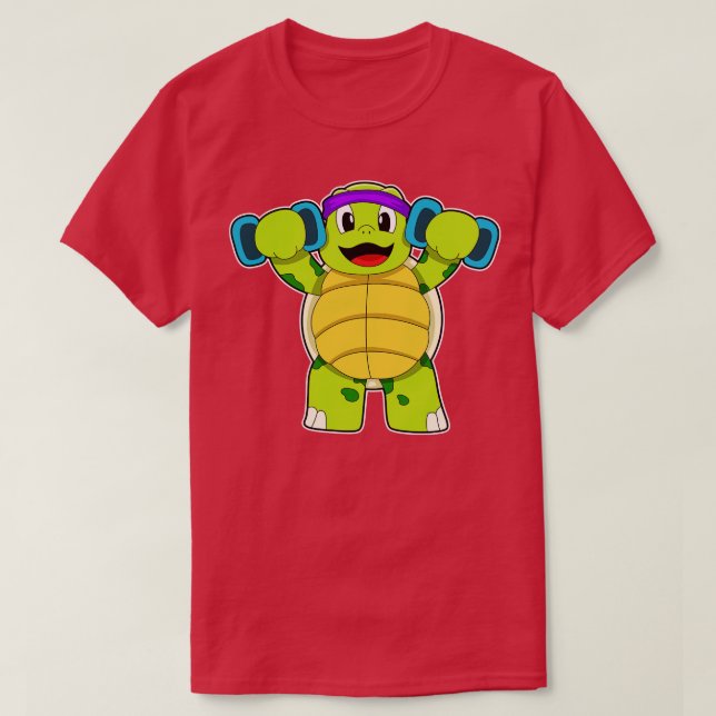 Camiseta Tartaruga em Fortaleza com Dumbbells (Frente do Design)